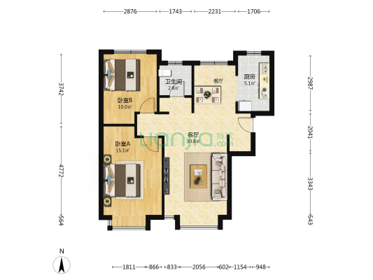 五一阳光御园 2室1厅1卫 88平方