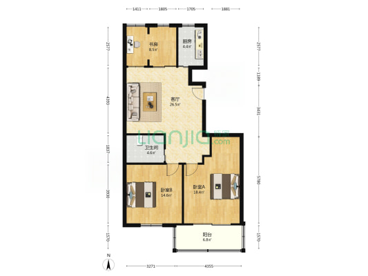 墨香苑 3室1厅1卫 107平方