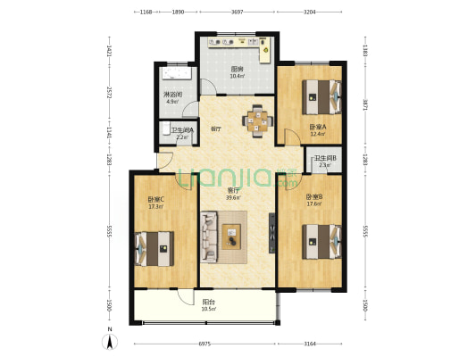 议价公司家属楼 3室1厅3卫 139平方