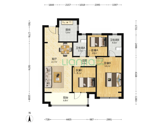 大华紫樾府 3室1厅2卫 102平方