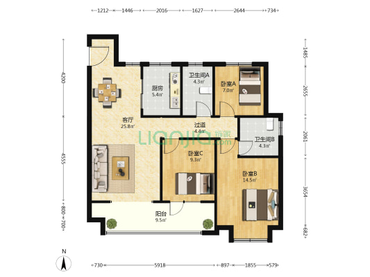 龙湖春江紫宸 3室1厅2卫 118平方