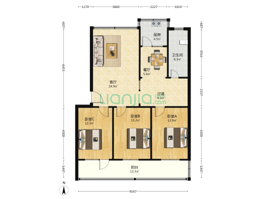 塔湾西街一号院 3室2厅1卫 114平方