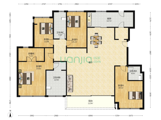 狮子山澜院 4室1厅3卫 227平方