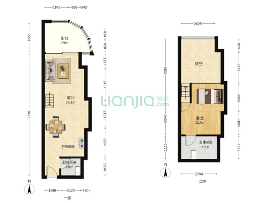 金迪世纪大厦 1室1厅2卫 46平方
