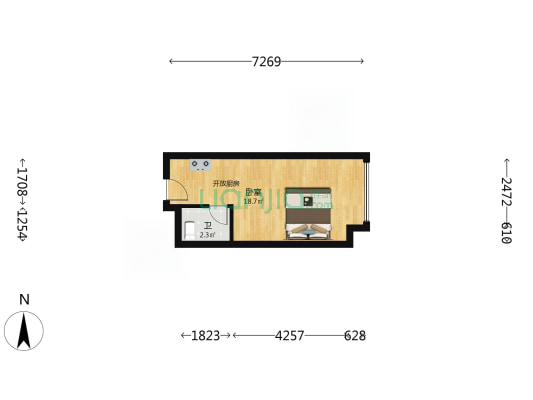 绿地璀璨天城公寓 1室0厅1卫 33平方