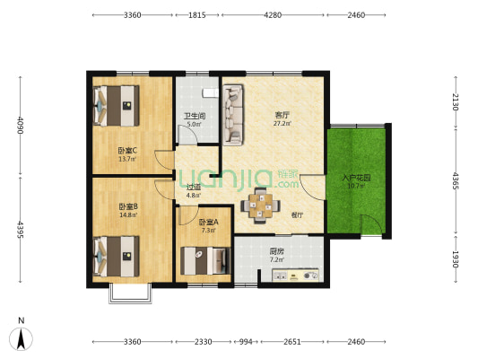 宜居苑 3室1厅1卫 106平方