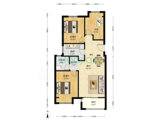 望熙雅苑 3室1厅2卫 94平方