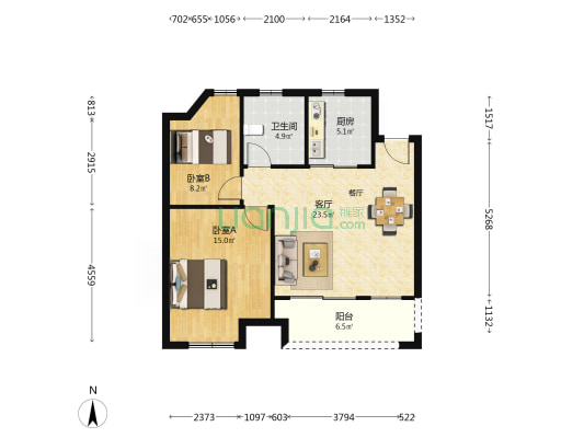 福湖上景花园东区 2室1厅1卫 76平方