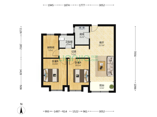 山东华府南区 2室1厅1卫 92平方