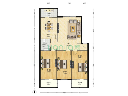 灞桥区交通局家属院 3室2厅1卫 142平方