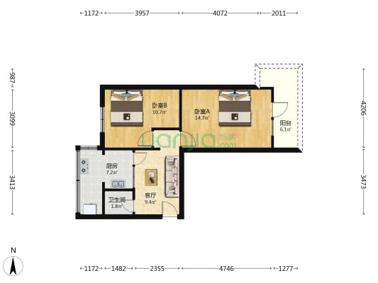 华远药材家属院 2室1厅1卫 61平方
