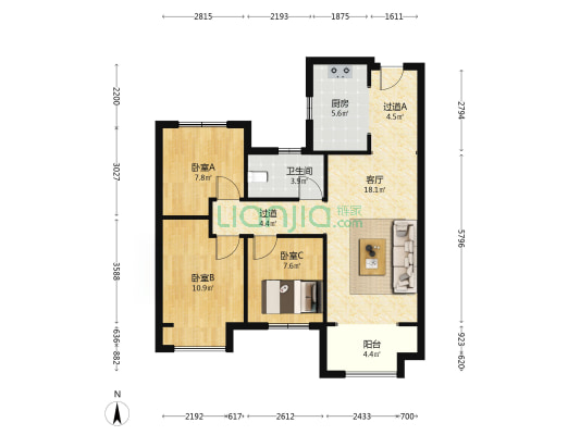 正商兰庭华府二期 3室1厅1卫 98平方