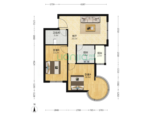 秀谷阳光 2室1厅1卫 96平方