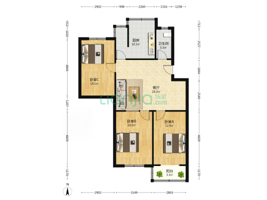 松江路 3室1厅1卫 97平方