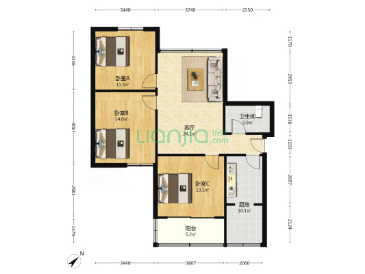 浮图关61号 3室1厅1卫 93平方