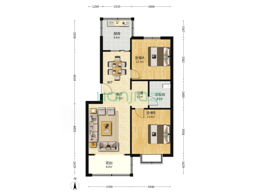 清真寺街60号院 2室1厅1卫 94平方