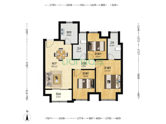 太仓依云水岸 3室1厅2卫 91平方