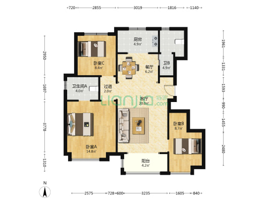 实地·常春藤 3室2厅2卫 108平方