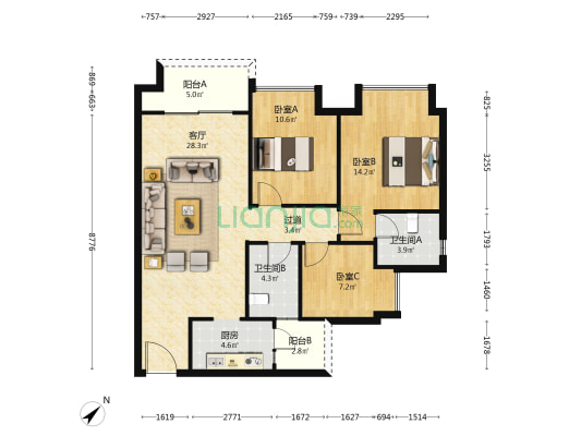 星悦礼玉金湾观悦庭 3室1厅2卫 103平方