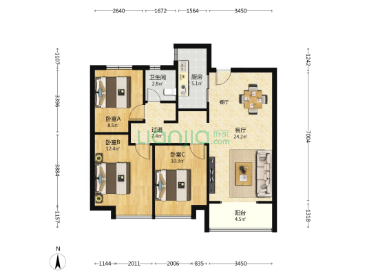 中南·春风天境 3室1厅1卫 104平方
