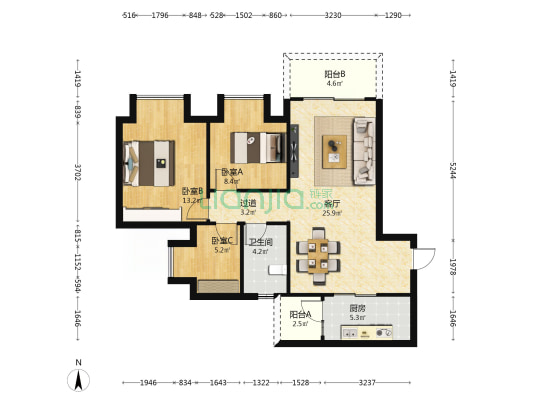 中南上悦城云悦 3室1厅1卫 87平方