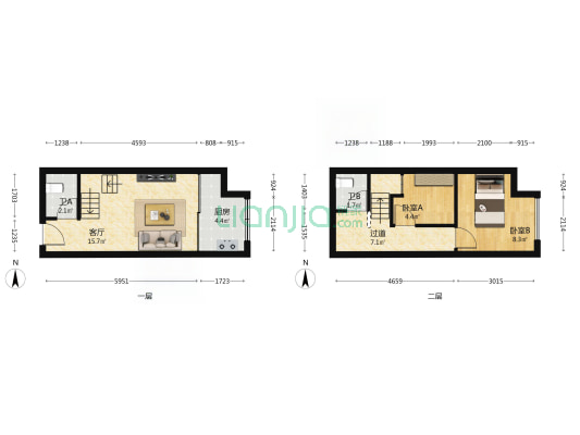 荣盛观云郡花漾里组团 2室1厅2卫 33平方