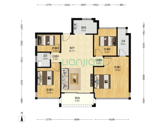 盛雅名苑 4室1厅2卫 116平方