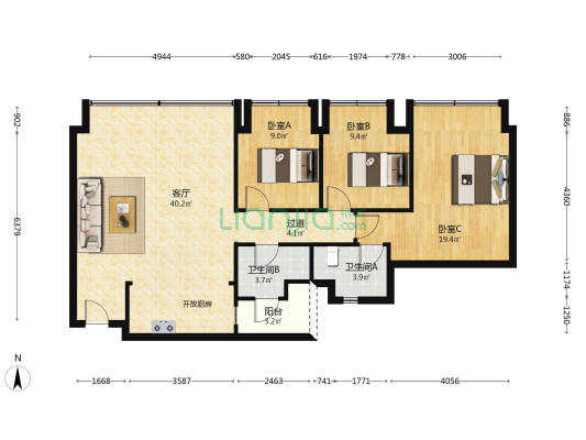 华宇御璟首玺 3室1厅2卫 100平方