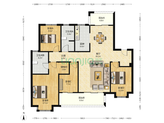 山水香堤溪岸 4室1厅2卫 150平方