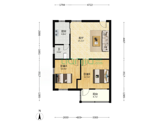 文庆路17号 2室1厅1卫 74平方