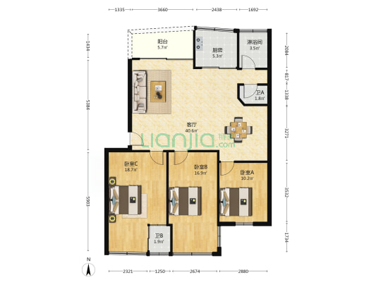 金澜北路 3室1厅3卫 111平方