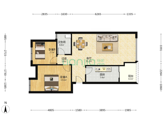 鼎山丽景 2室1厅1卫 80平方