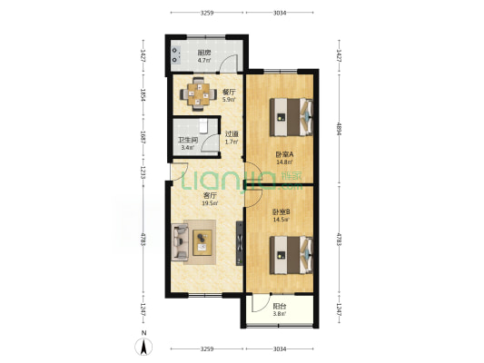 温泉小区 2室2厅1卫 86平方