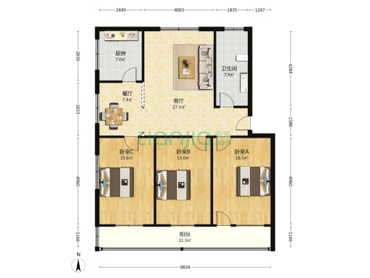 祥和四街 3室2厅1卫 131平方