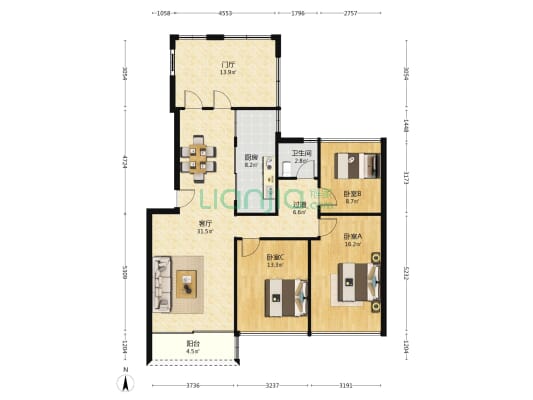 景茗苑 3室1厅1卫 97平方