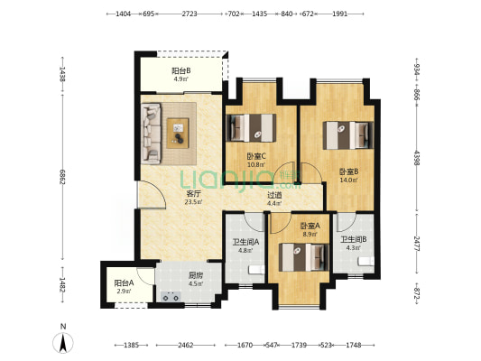 映湖十里B区 3室1厅2卫 99平方