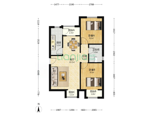 润福园 2室1厅1卫 80平方