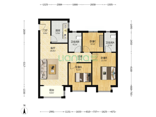 中交春风景里 3室1厅2卫 112平方