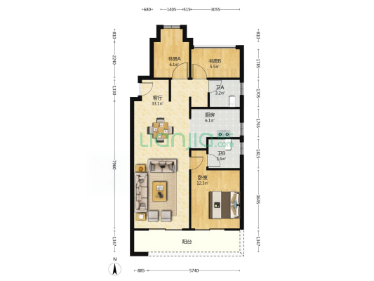 保利湖畔云上 3室1厅2卫 99平方