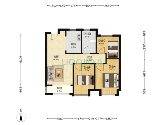 中海 · 左岸源境 3室1厅1卫 89平方