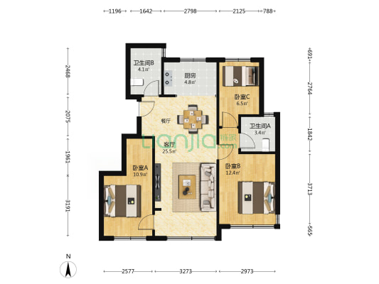 博睿城 3室1厅2卫 97平方