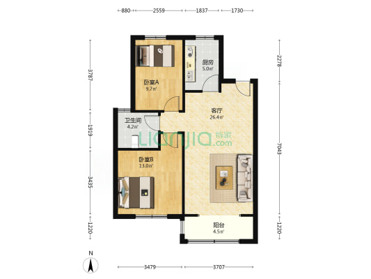 隆泰家园东区 2室1厅1卫 99平方