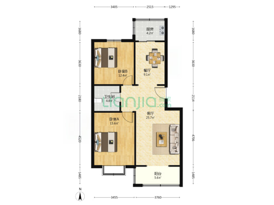 东方裕景 2室2厅1卫 99平方