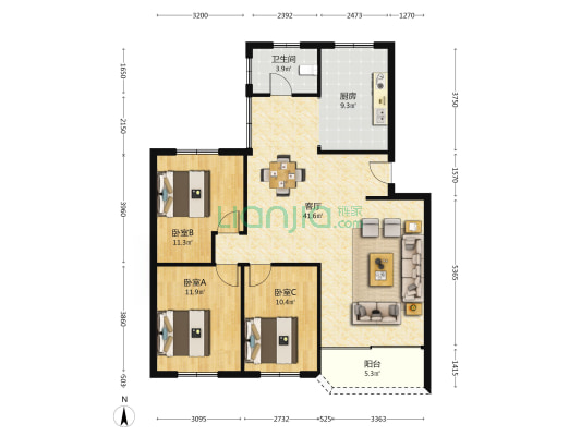 水运大楼 3室1厅1卫 113平方