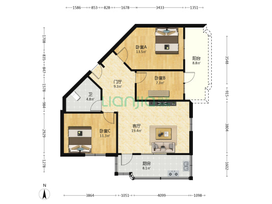 口岸二街 3室1厅1卫 86平方
