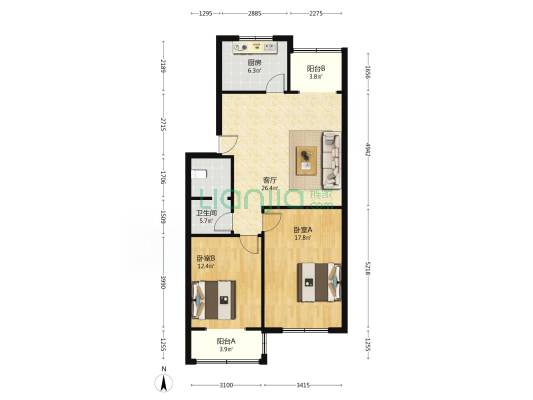 芳云园 2室1厅1卫 95平方