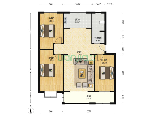 祥和佳苑 3室1厅1卫 122平方