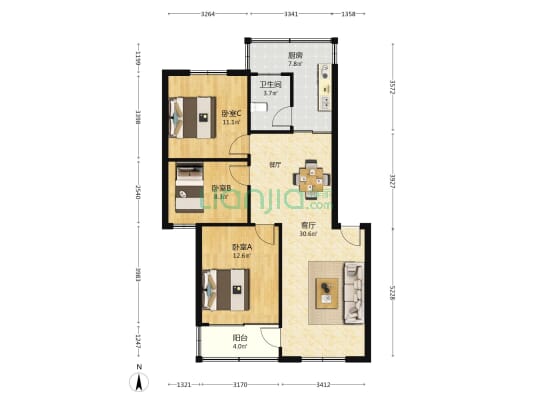 高达苑 3室1厅1卫 92平方
