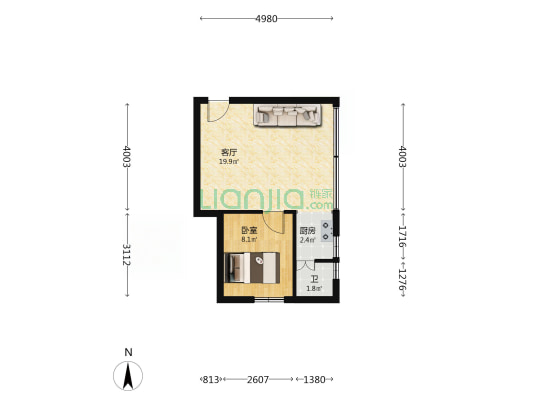 河边街16号之一 1室1厅1卫 44平方