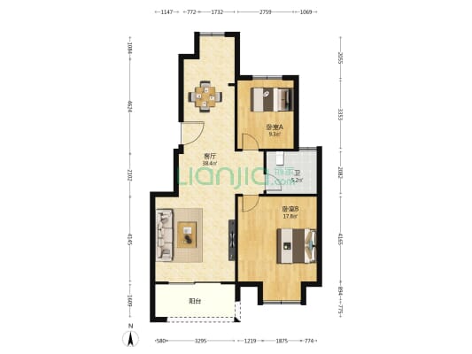 北街花苑 2室1厅1卫 100平方